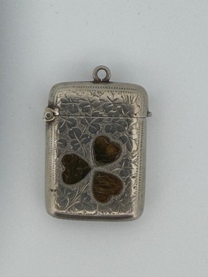 Antiker versilberter irischer Connemara Marmor Intarsien Vesta Streichholz Safe Etui um 1910