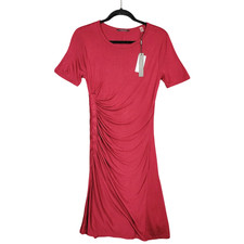 NWT T TAHARI TD903002 Red Ruched Short Sleeve Asymmetric Knit Dress SIZE XS