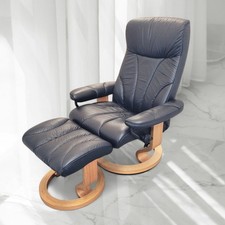 Ekornes Stressless Leather Recliner Lounge Chair  Ottoman Mid-Century Modern