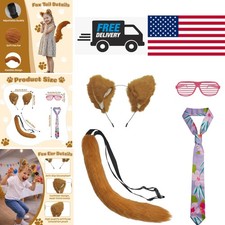 Adjustable Fox Costume Kit with Soft Ears Tail and Zipper Necktie for Adults