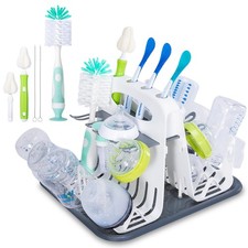 High Capacity Drying Rack 5pcs Brushes Universal Baby Bottle Station White