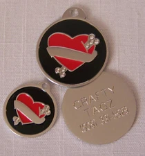 Dog/Pet/Cat ID Tag - Tattoo Hearts Rhinestone Crystals