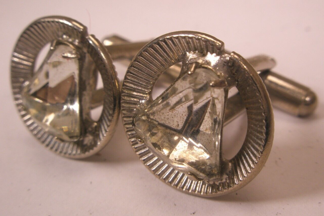 Triangular White Rhinestone Silver Tone Vintage S… - image 5