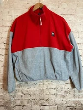 Vintage Old Navy Performance Fleece Mens Large Red Gray Quarter Zip Pockets