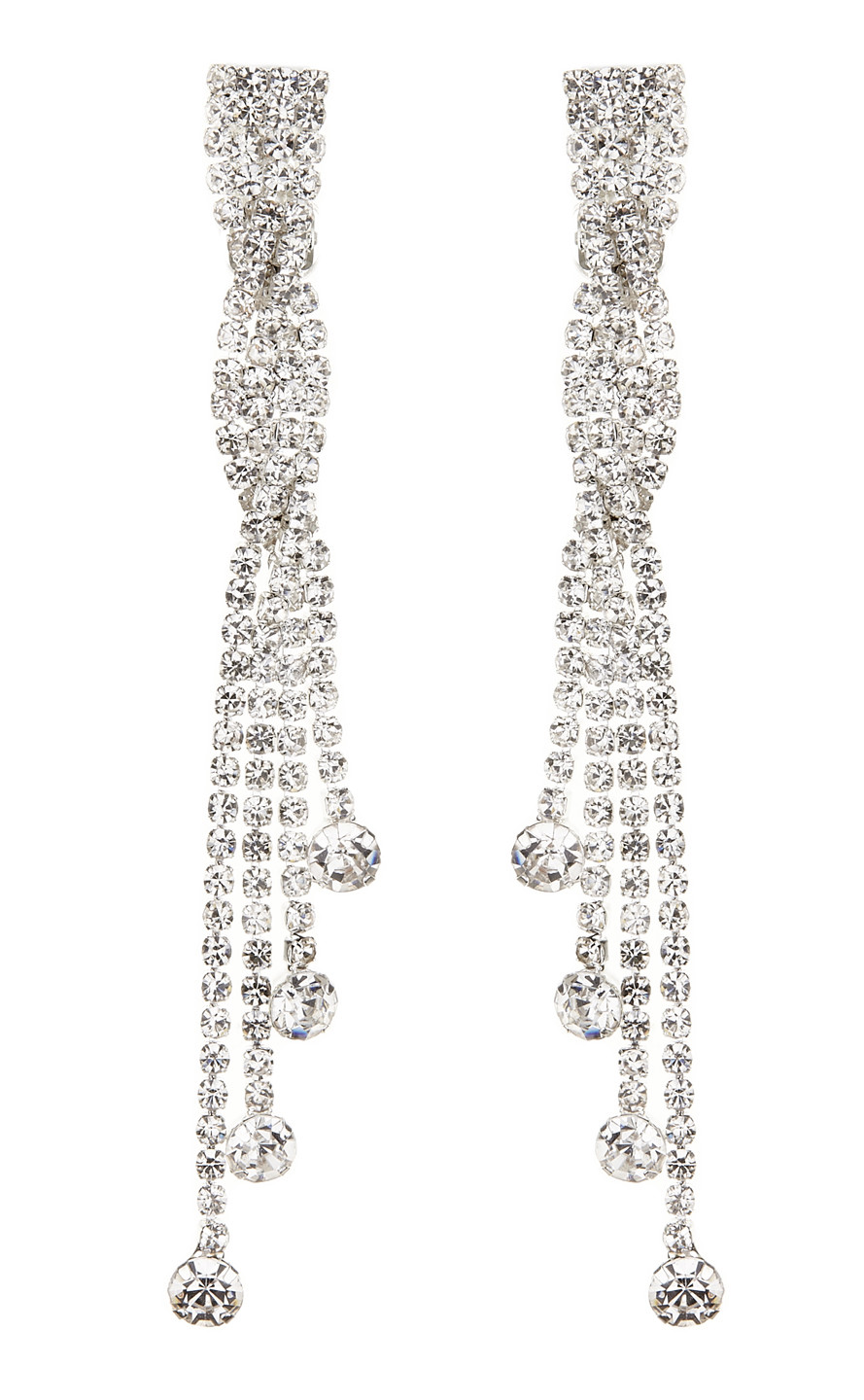 Clip On Earrings long silver drop with clear crystals and stones - Cabot S