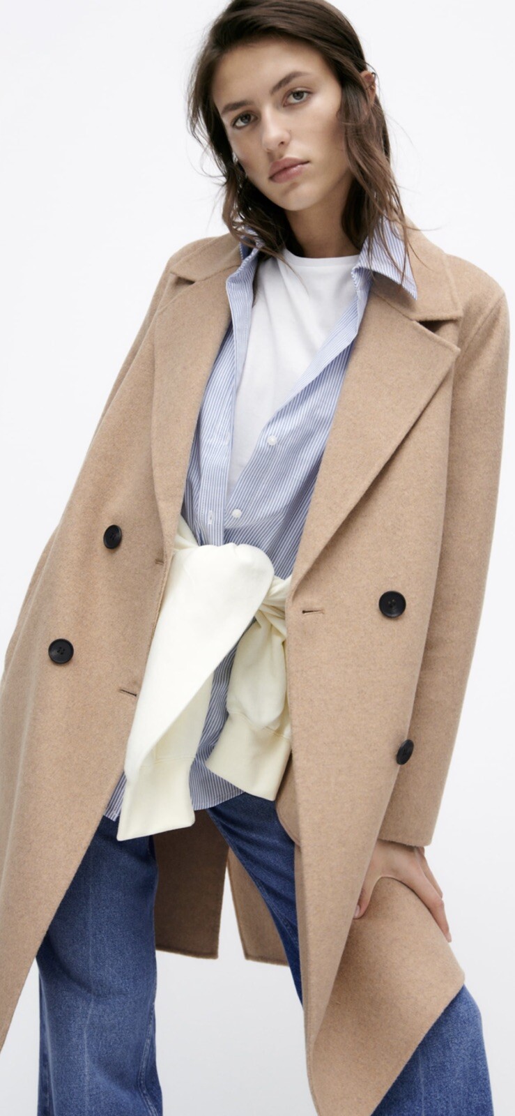 ALTRA Cappotto maschile doppiopetto Zara sabbia cammello beige misto lana taglia S Uk8 10