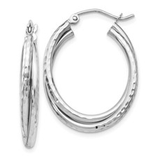14k White Gold Polished Oval Hoop Earrings 2.41g L-17mm, W-5mm for Mom
