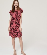 LOFT ROYAL RED FLORAL ROLLED SLEEVES SHIRT DRESS SIZE: XSP NWT