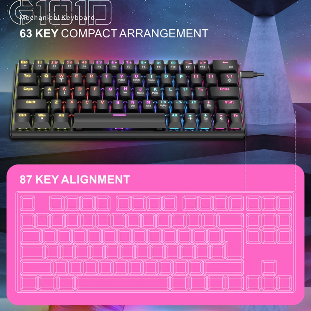 Mechanical Wired Gaming Keyboard with Vibrant RGB Backlighting and Durable Design W7I0