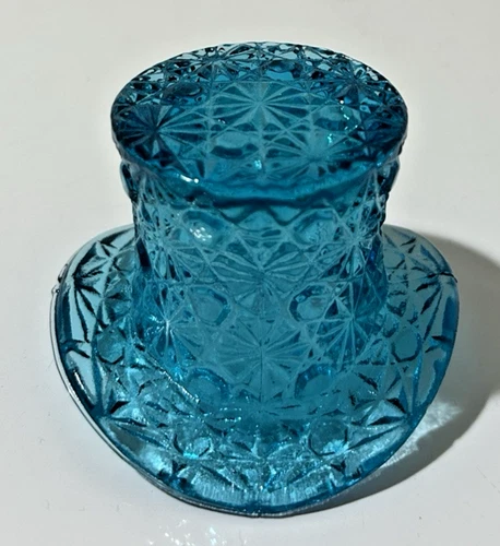Vintage Fenton Turquoise Blue Daisy & Button Glass Top Hat Vase Retro 2.5" MCM