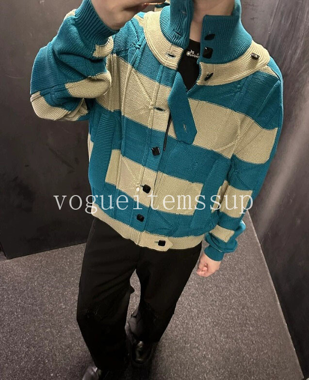 Men striped kiko kostadinov knit cardigan Half-High collar Men striped kiko kostadinov knit cardigan Half-High collar