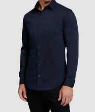 445 Emporio Armani Men Blue Long-Sleeve Button-Down Woven Sport Shirt Size 2XL
