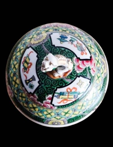 Asie chine pot couvert potiche céramique polychrome peint dragon fleurs vase - Bild 7 von 14