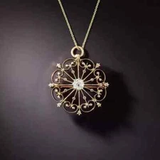 Art Deco Style Lab Created Diamond Snowflake Wedding 14K Yellow Gold FN Pendent