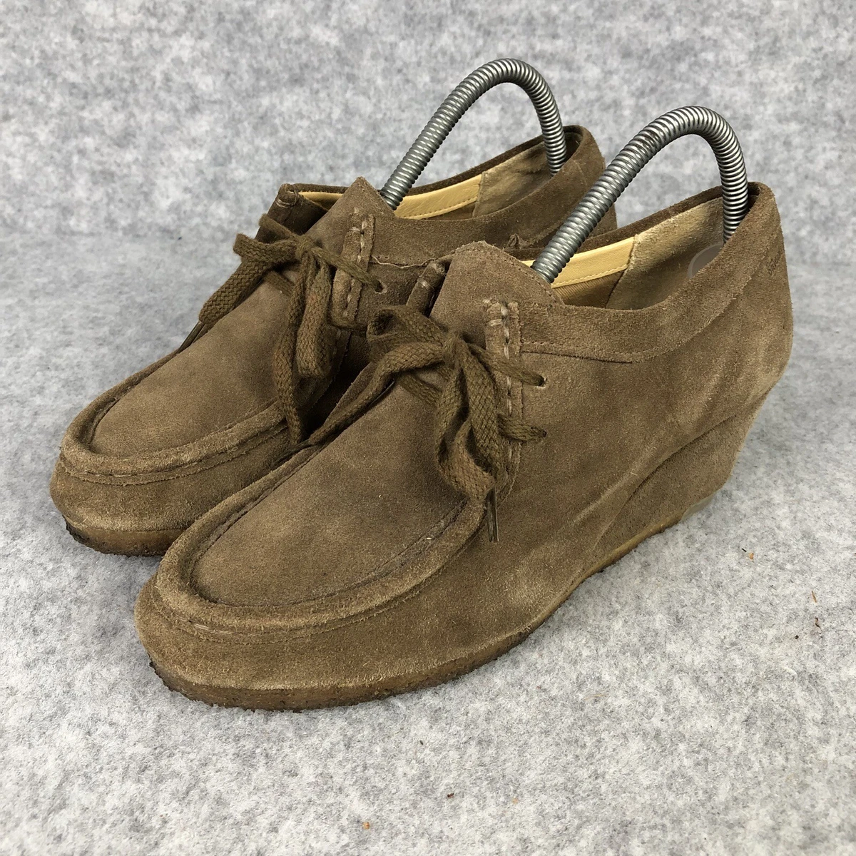Clark s Originals Wallabees Wedge Heel Brown Suede Leather Shoes Size 6 UK Women