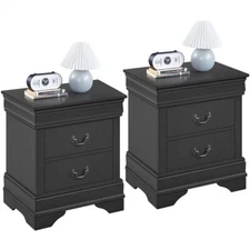 2Pcs Fully-Assembled Nightstand with 2 Drawer Classic Bedside Table for Bedroom