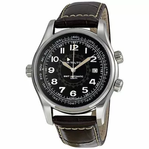 HAMILTON KHAKI NAVY UTC GMT MEN WATCH AUTOMATIC H77505535