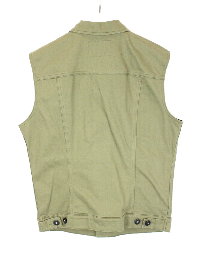 Guess Vest Men Small Polo Collar Buttoned Denim Khaki Green - Image 2 of 4