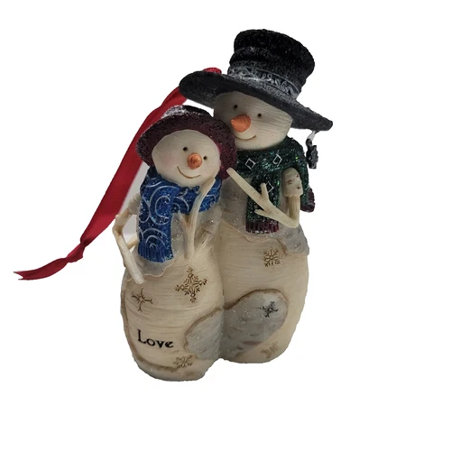 Birch Hearts ‘Love’ Christmas 4" Snow Couple Ornament 81094. Christmas Ornament