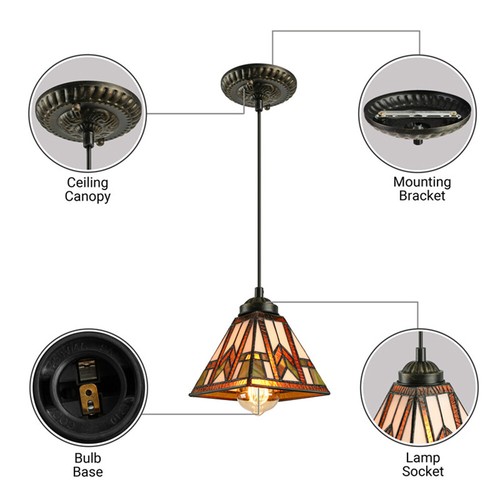 Crafts Tiffany Colorful Glass Geometric Shade Pendant Light Mission Ceiling Lamp - Picture 6 of 8