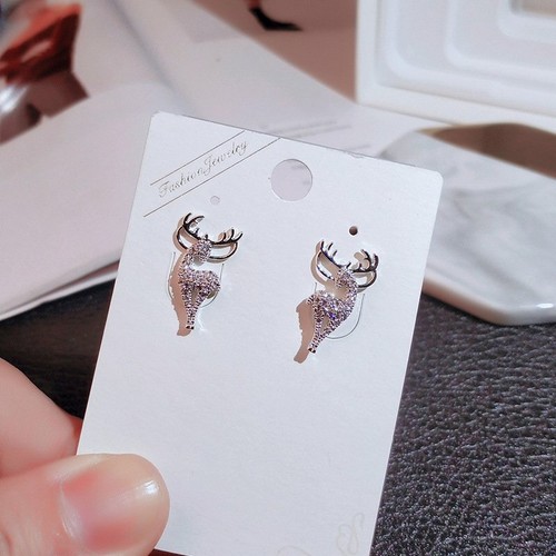 Fashion Silver Zircon Christmas Xmas Elk Earrings Stud Women Party Jewelry Gift - Picture 4 of 6