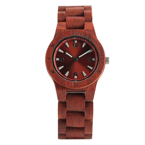 Lässige rote Sandelholz Holzuhr Quarzuhren für Herren Vollholz Armband - Bild 5 von 9