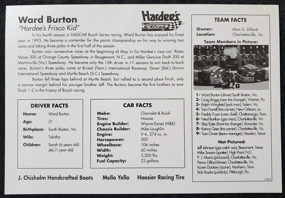 Фотокарта Ward Burton с автографом Chevrolet Buick NASCAR 7x9 - Изображение 2 из 2