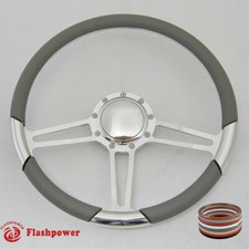 15.5 Polished Billet Steering Wheel Light Grey Half Wrap Firebird Chevy