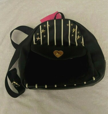 BETSEY JOHNSON SMALL BLACK BACKPACK WHITE STRIPES GOLD STARS  display picture 1