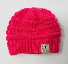 C.C Little Kids Chunky Stretch Cable Knit Warm Fuzzy Skully Beanie Hat Hot Pink