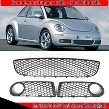For VW Beetle 2006-2010 Honeycomb Front Bumper Grille Black+2pc Fog Light Grill