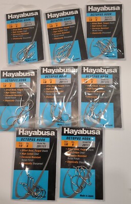 NIB 8 packs 6ct of Hayabusa Octopus Hooks Size 1/0 Carbon Steel-Nickel finish. 