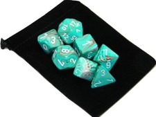 New Chessex Polyhedral Dice Oxi-Copper Marble 7 Piece Set with Bag DnD CHX 27403