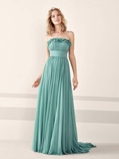 New PRONOVIAS Occasion Dress Chiffon Flowers-JAFFA-Pacific Blue-US 10/ES 42