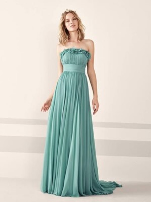 New PRONOVIAS Occasion Dress Chiffon Flowers-JAFFA-Pacific Blue-US 10/ES 42  | eBay