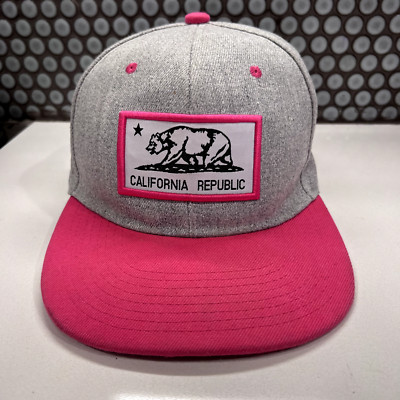 California Republic Hat Cap Snap Back Gra  Pink Womens Bear Baseball Adjustable