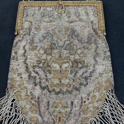 Antik Jugendstil Gold Französisch Stahl Mikro Perlen Floral Fransen Tasche Handtasche 11" - Bild 6 von 12