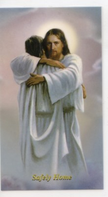 SAFELY HOME - Laminated  Holy Cards.  QUANTITY 25 CARDS