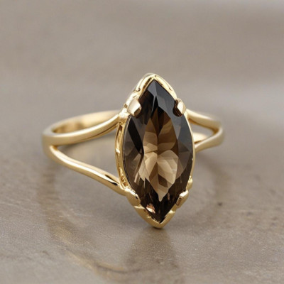 Natural Smoky Quartz Marquise 7x14 925 Solid Silver Engagement Woman Gift Ring,