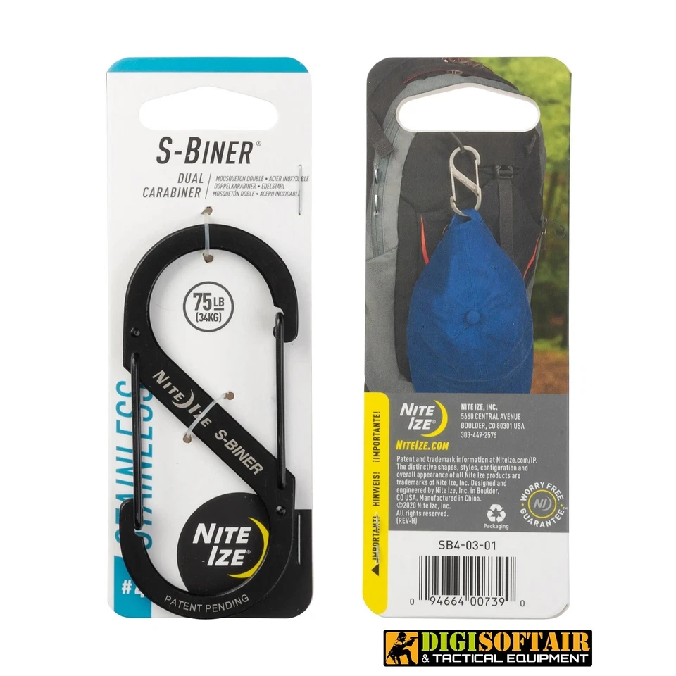 Nite ize S-biner 4, moschettone in acciaio, nero SB4-03