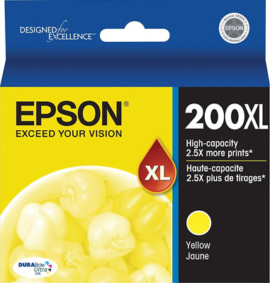 New Genuine Epson 200XL Yellow Ink Cartridge, WorkForce WF-2520, BAG