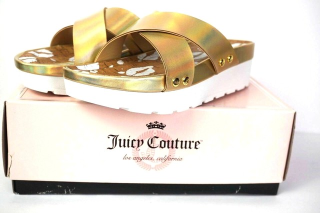NWB JUICY COUTURE Women's Sz. 7 Metallic Crisscross Platform Sandals Slides | eBay
