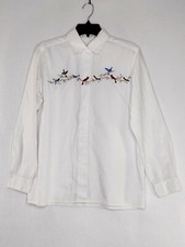 Orvis Womens Size 10 Color White Long Sleeve Bird Print Button Up Shirt