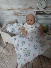 ❤VINTAGE Puppenbettwäsche❤ Puppenwagengarnitur blau weiss❤Babypuppe Handmade Neu