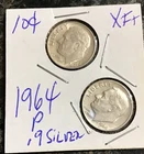HIGH GRADE  1964 P ( 2 coins ) ROOSEVELT SILVER DIMES