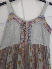 Pretty Crinkle Very Pale Green/Grey and Floral Embroidered Strappy Dress size M