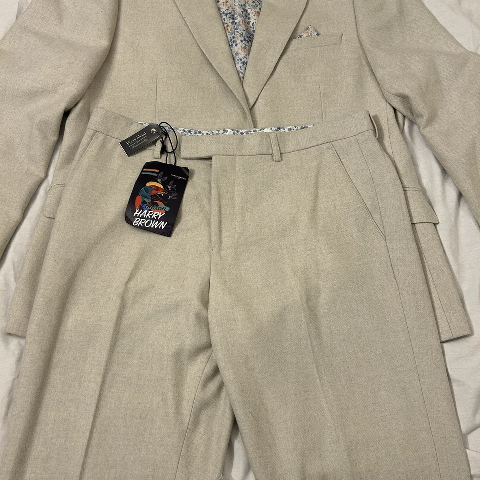 Traje de dos piezas Harry Brown para hombre blanco roto floral 42r 34x32 calce ajustado Foto 3 de 4