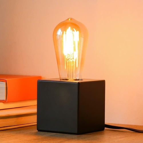 KUNJOULAM Mini Industrial Table Lamp Base Set of 2, Black Bedside Nightstand ... - Picture 3 of 7