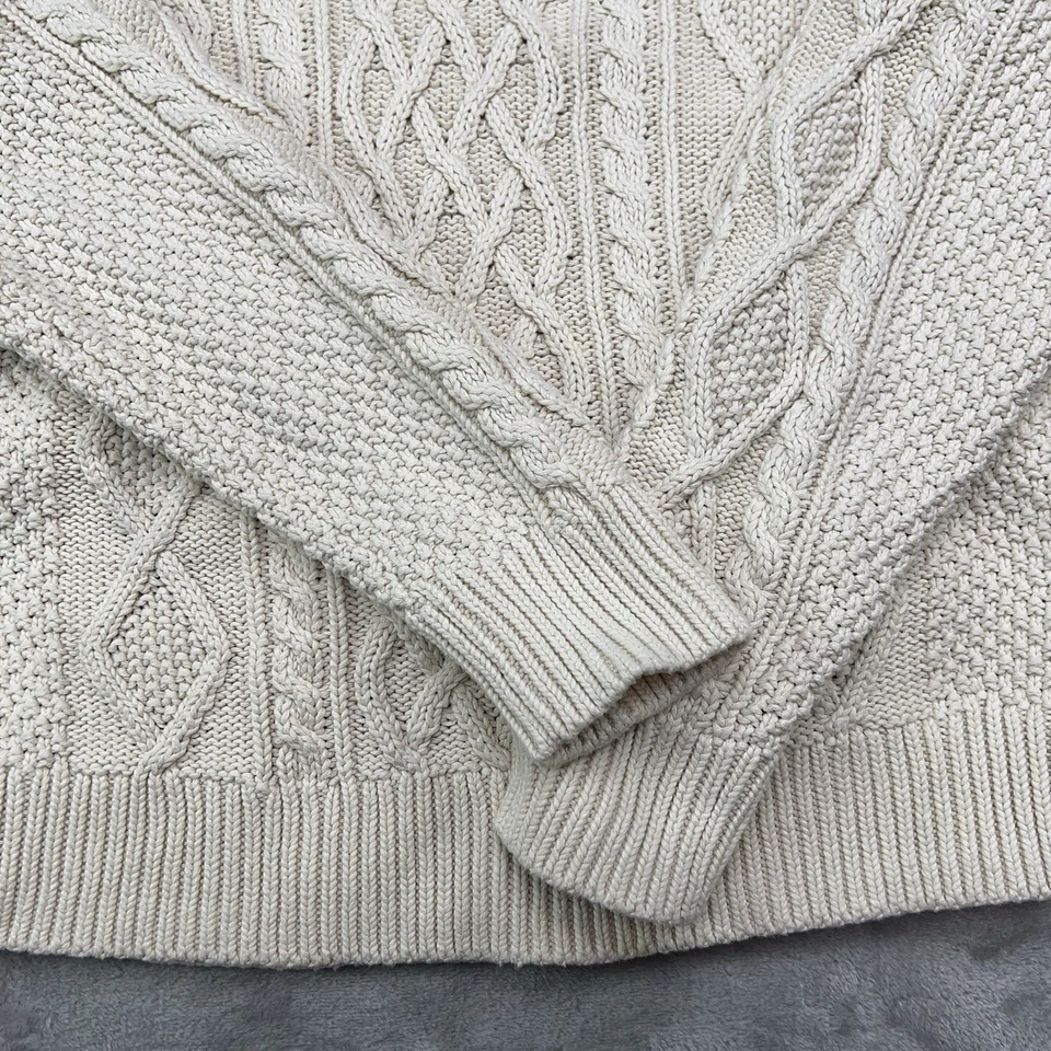 Suéter GAP KIDS 1/4 Botón Niños 12/1 4 XL Pullover Cable Tejido Polar Cuello Beige Foto 4 de 4