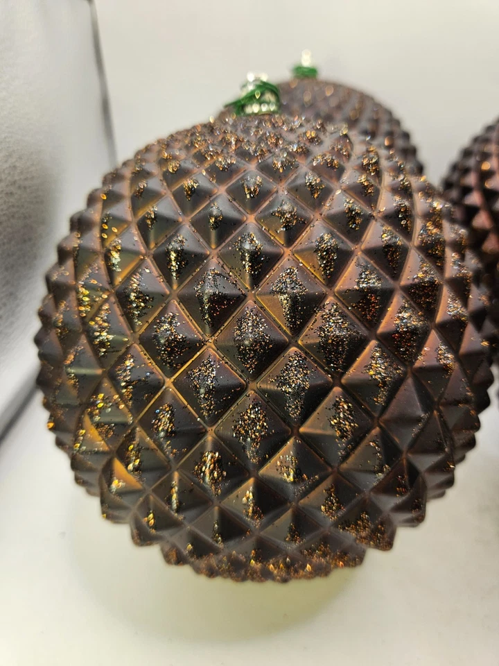 Vickerman 6" Plastic Chocolate Durian Glitter Ball Ornament Set of 4 - Image 3 of 4